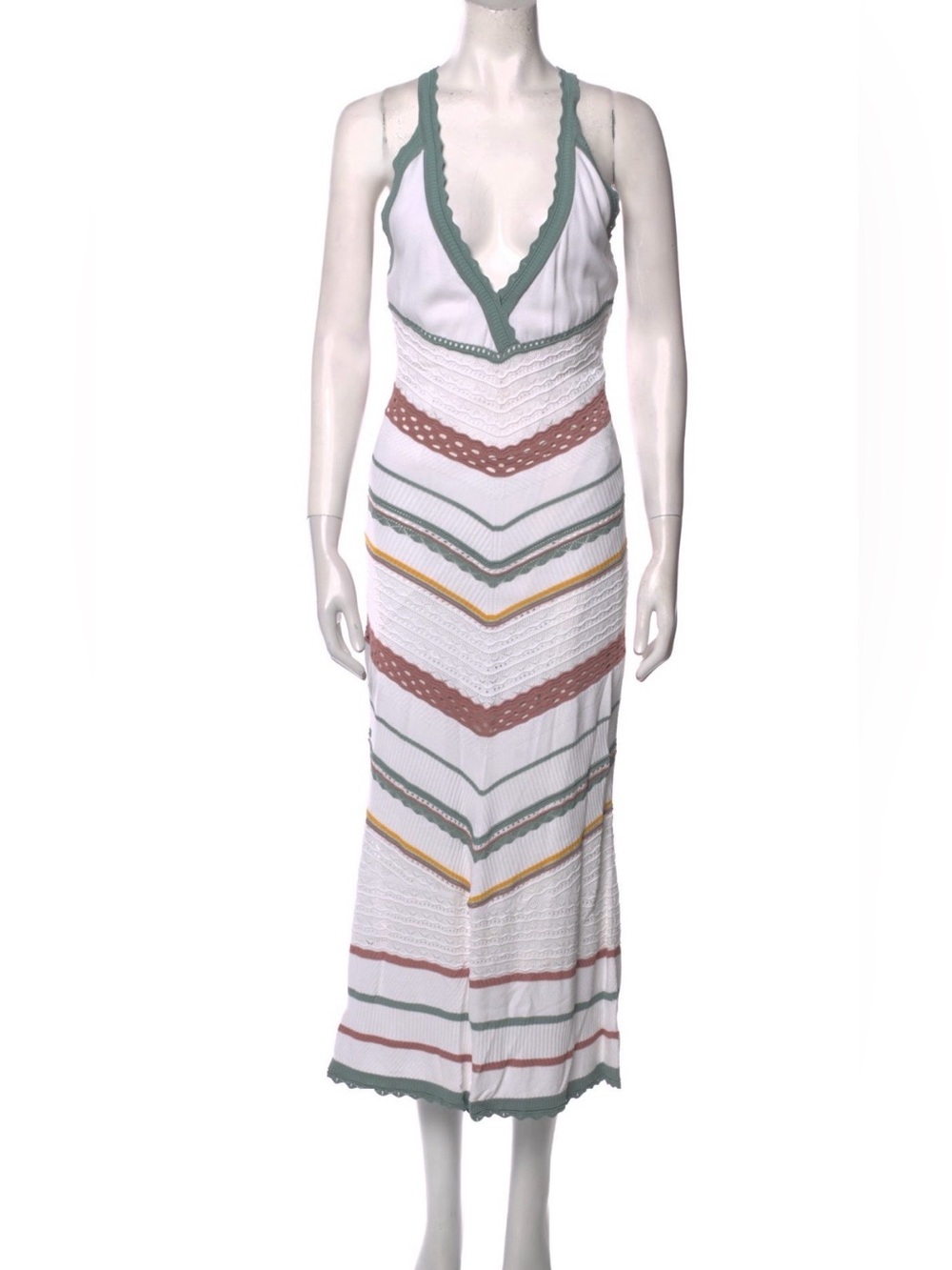 Alexis White long Dress with Green, Pink and Yellow Accents